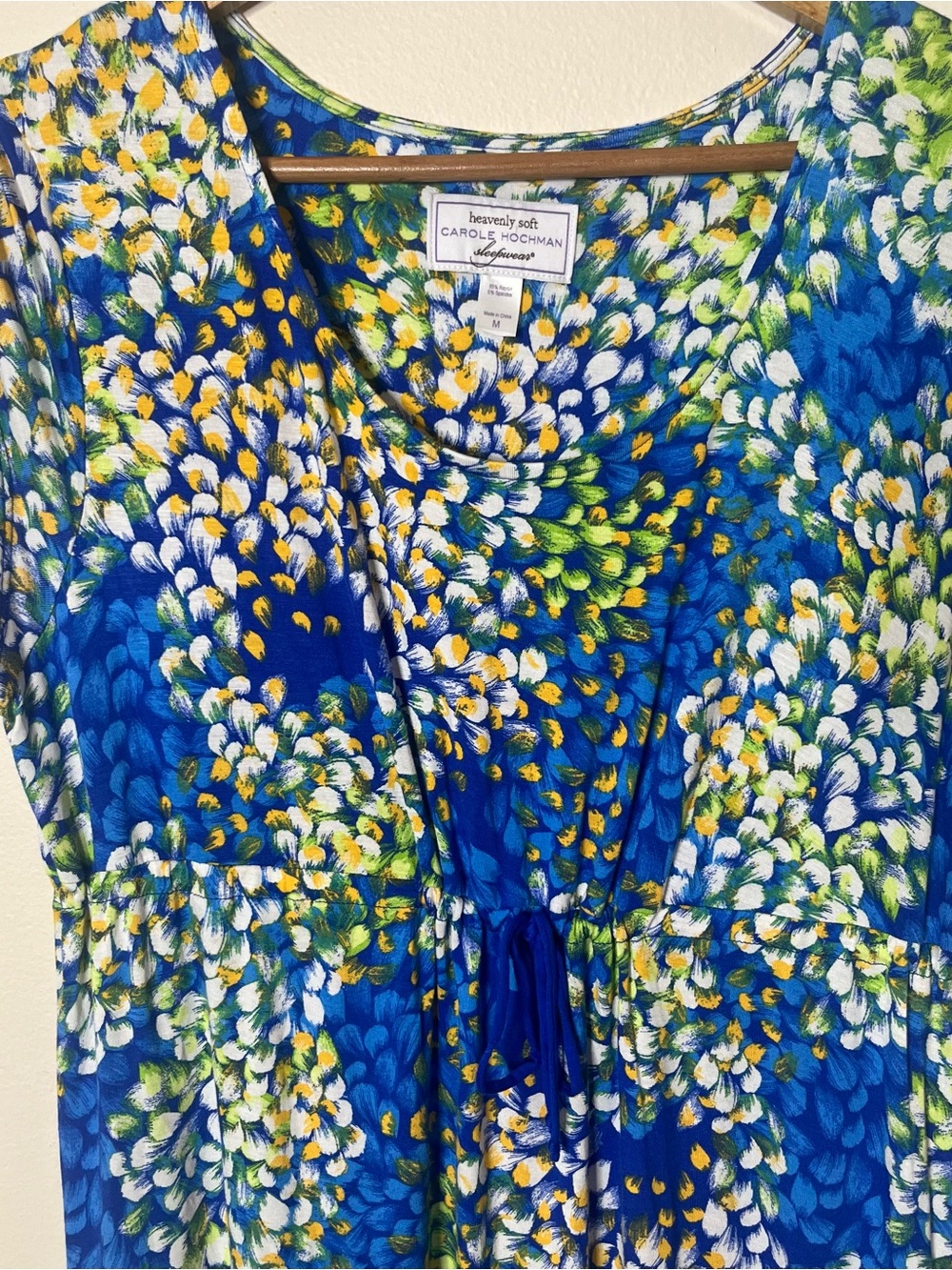 Carole Hochman Heavenly Soft Blue Floral Empire Drawstring Waist Sleep Dress M - Picture 4 of 8